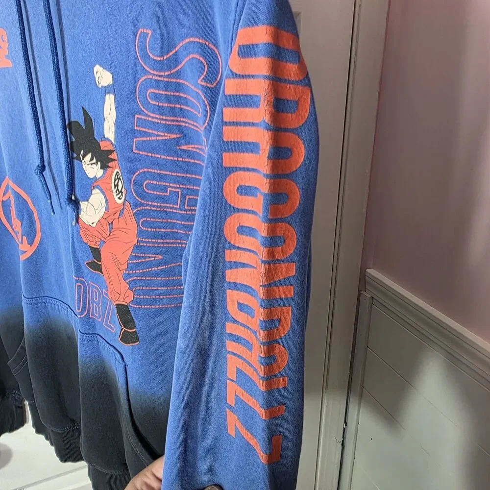 Dragon Ball Z Son Goku Logo Hoodie Men’s Small Blue Black Anime Sweatshirt